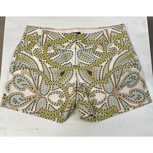 J Crew Womens Green and Blue Paisley Trastevere City Fit Shorts Size 2